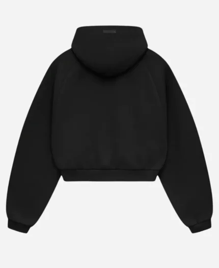Fear Of God Essentials Cropped Black Pullover Hoodie For Womens
