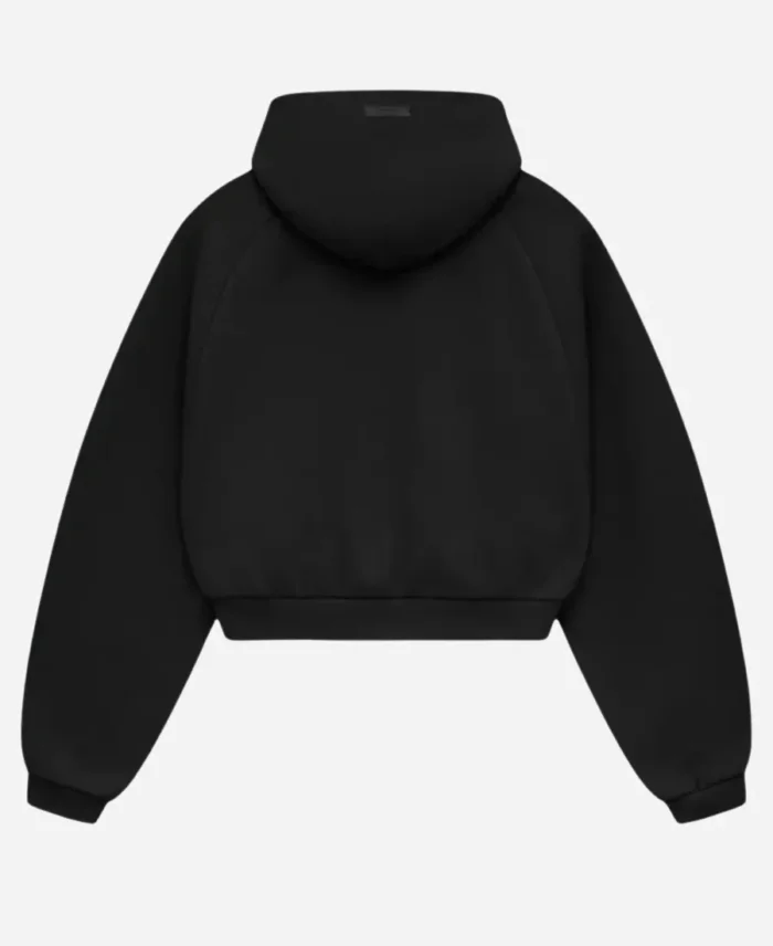 Fear Of God Essentials Cropped Black Pullover Hoodie For Womens