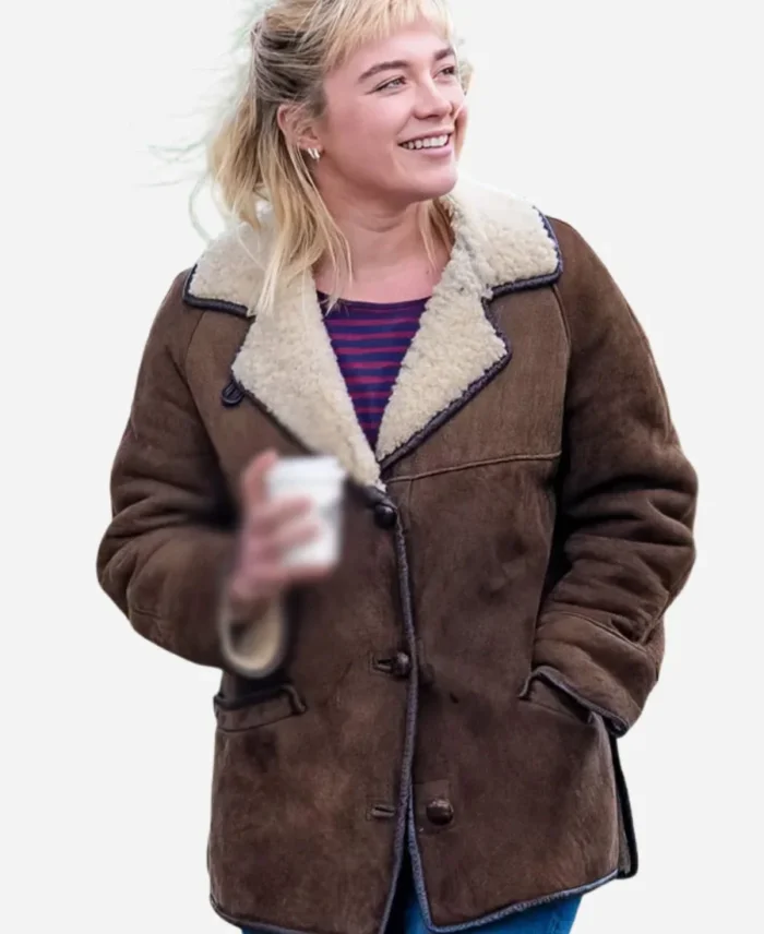 Florence Pugh We live in Time Brown Shearling Jacket