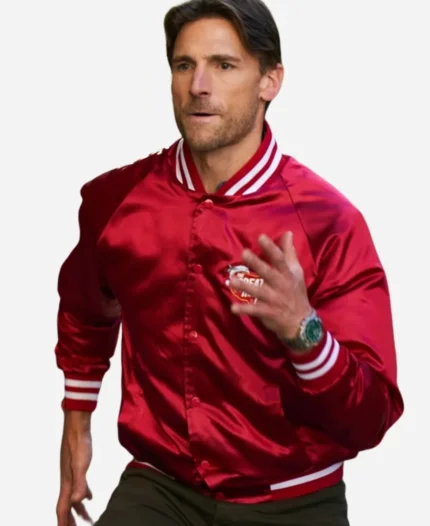 Jingle Bell Run 2024 Red Satin Varsity Bomber Jacket