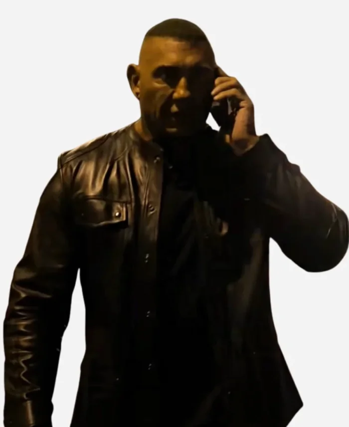 Joe Flood Movie The Killer’s Game Dave Bautista Black Leather Jacket