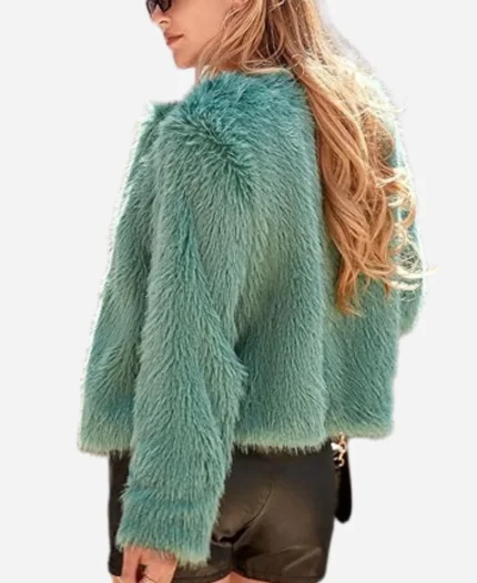 Kaitlin Olson High Potential Teal Fur Jacket for Sale