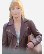 Lesley Manville Moonflower Murders S01 Brown Lather Jacket