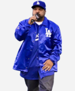 Los Angeles Dodgers Ice Cube Blue Satin Jacket For Male