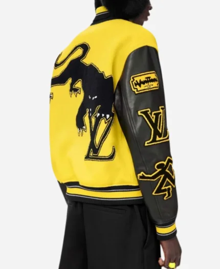 Louis Vuitton Embroidered Varsity Black and Yellow Leather Jacket