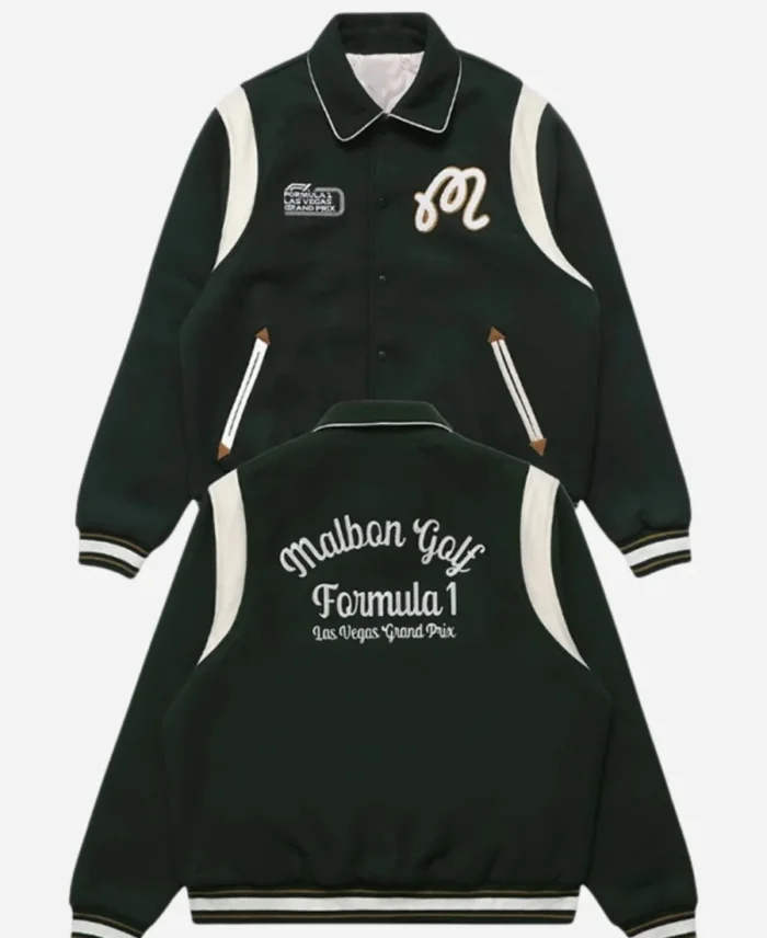 Malbon x formula 1 Grand Prix Green Felt Letterman Jacket For Sale