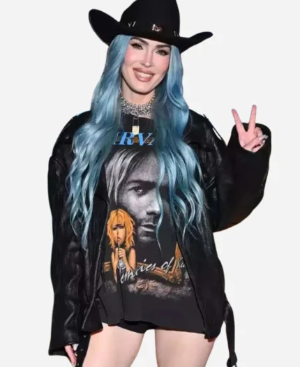 Megan Fox Coachella Festival 2024 Black Leather Jacket