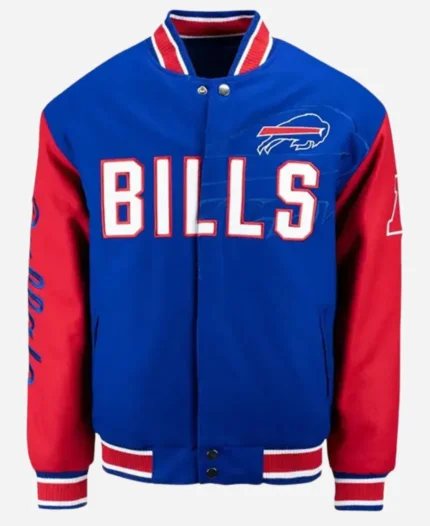 NFL Buffalo Bills Blue and Red Varsity Wool Jacket For Unisex