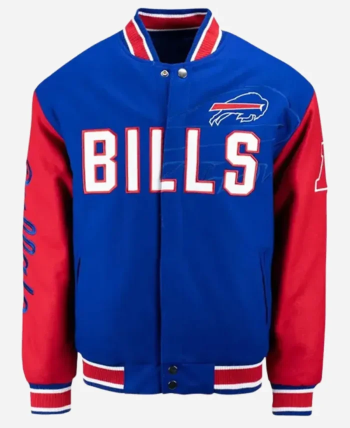 NFL Buffalo Bills Blue and Red Varsity Wool Jacket For Unisex