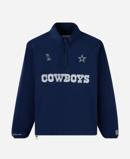 NFL X OVO Dallas Cowboys Quarter Zip Mock Neck Navy Blue Fleece
