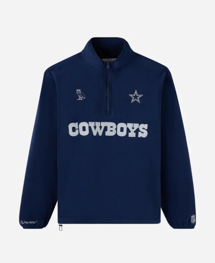 NFL X OVO Dallas Cowboys Quarter Zip Mock Neck Navy Blue Fleece