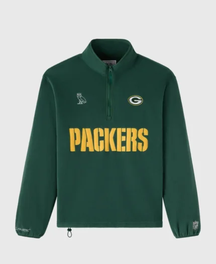 NFL X OVO Green Bay Quarter Zip Mock Neck Green Fleece