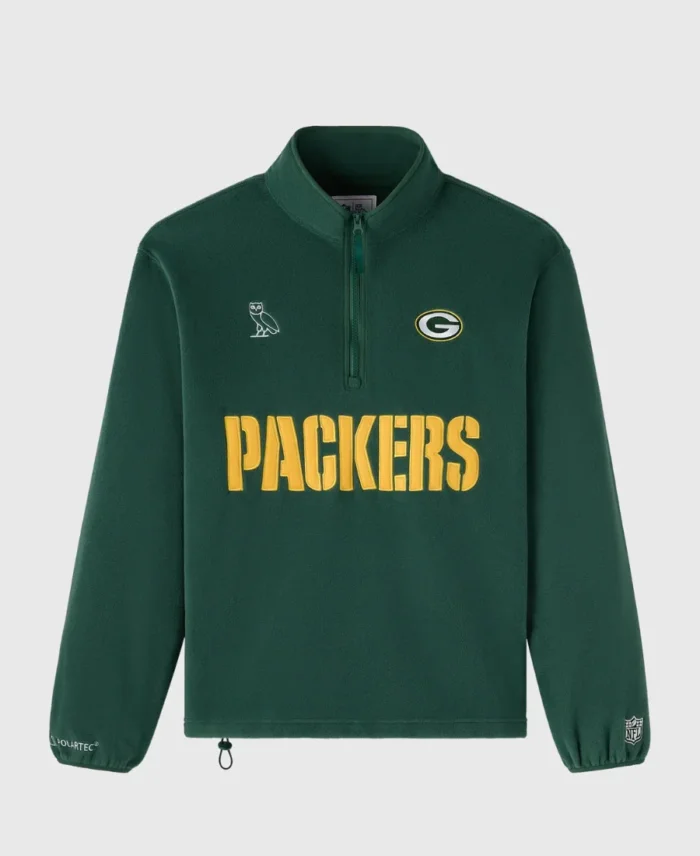 NFL X OVO Green Bay Quarter Zip Mock Neck Green Fleece