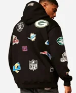 Oversized Black NFL Allover Multi Team Logo Oversized Black Pullover Hoodie