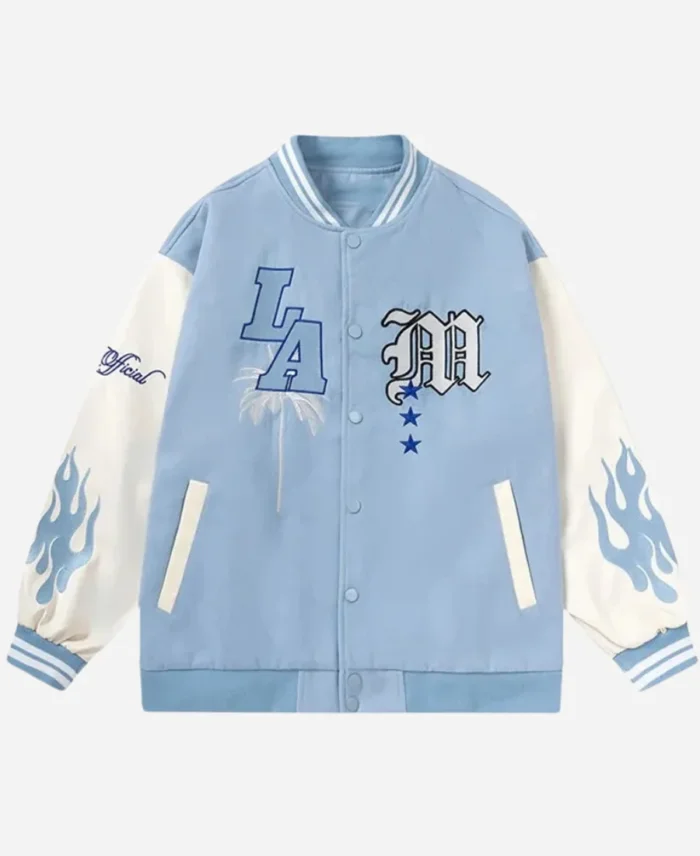 Oversized Los Angeles Baby Blue Varsity Bomber Jacket