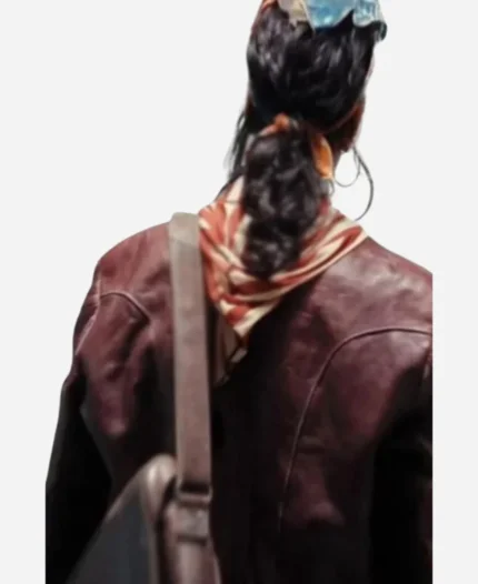 Paloma Castel TV Series La Maison Season 01 Zita Hanrot Maroon Leather Jacket