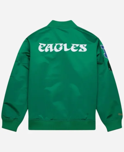 Philadelphia Eagles Kelly Green Lightweight Satin Vintage Logo Full-Zip Bomber Jacket