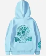 Pink Palm Puff Fleece Everything Comes in Waves Blue Pullover Hoodie For Sale