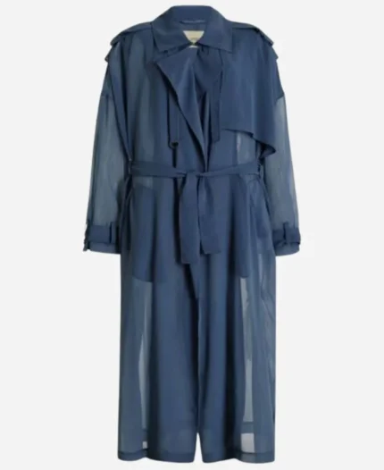 Real Housewives of New York City Jessel Taank Blue Sheer Trench Coat For Sale