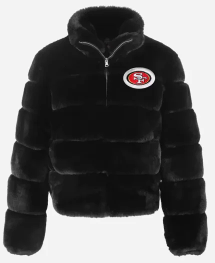 San Francisco 49ers Cuce Black Faux Fur Bomber Jacket For Sale
