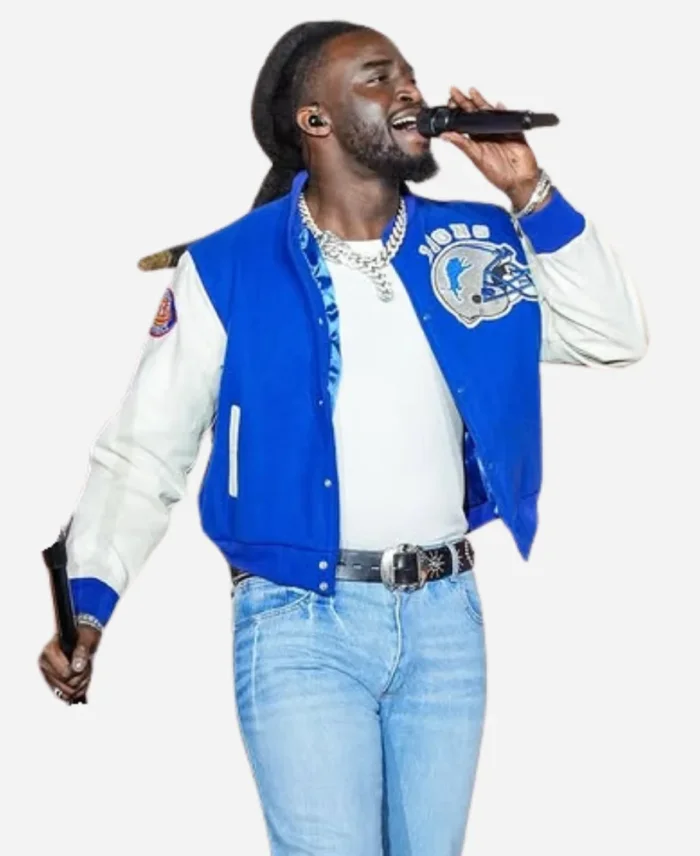 Shaboozey Thanksgiving Halftime Performance Detroit Lions Letterman Varsity Jacket For Sale