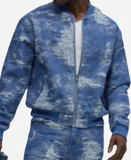 Sherri Jawn Murray Blue Textured Bomber Jacket For Sale