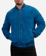 Sonny Hayes Movie Formula 1 2025 Brad Pitt Blue Suede Leather Bomber Jacket