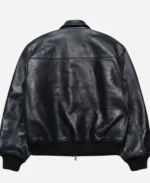  Stussy Flight Black Bomber Leather Jacket For Unisex