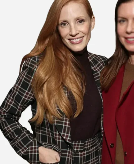 Sylvia Movie Memory 2024 Jessica Chastain Black & White Plaid Blazer