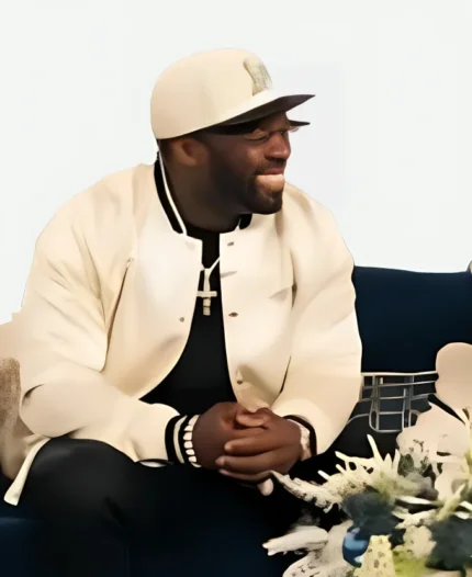 The Kelly 50 Cent’s White Satin Bomber Jacket