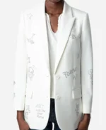 TruRose TV Series Elsbeth S02 Ciara Renée White Embellished Graphic Blazer