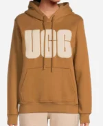 UGG Rey Fuzzy Logo Long Sleeve Brown Pullover Hoodie For Unisex