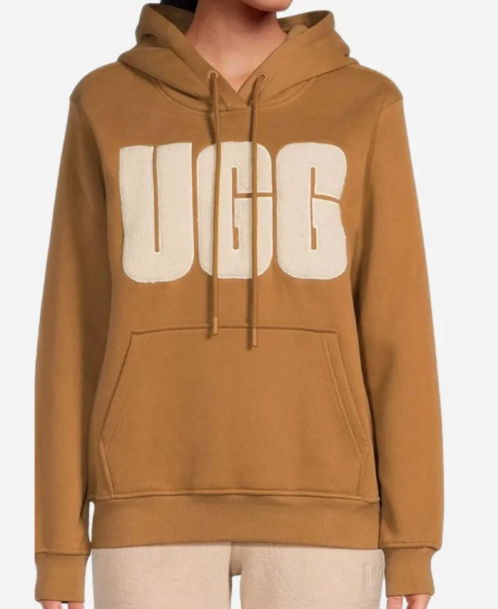 UGG Rey Fuzzy Logo Long Sleeve Brown Pullover Hoodie For Unisex