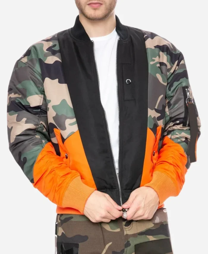 Victor Aguilar The Penguin 2024 Camouflage with Orange Bomber Jacket