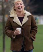 We live in Time Florence Pugh Brown Shearling Jacket