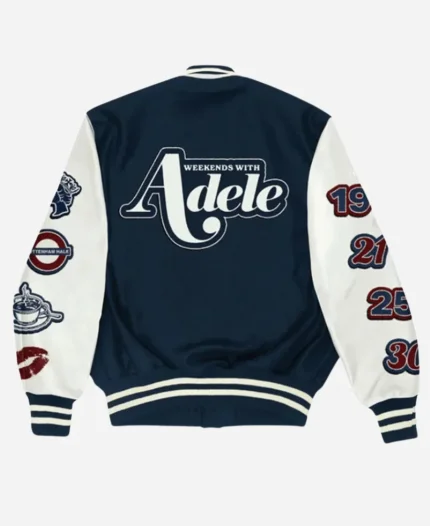 Weekend with Adele Navy and White Wool Letterman Jacket For Unisex