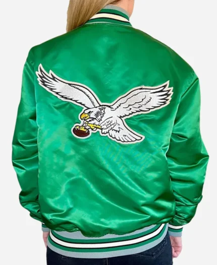 90’s Philadelphia Eagles Satin Green Bomber Jacket