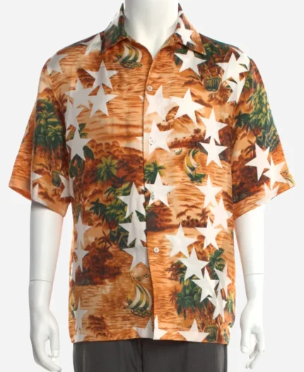 Access Hollywood Jamie Foxx Orange Star Print Camp Shirt For Sale