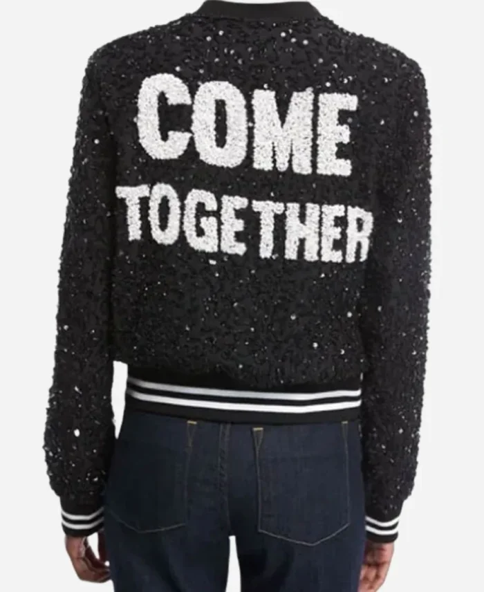 Alice Olivia Beatles Come Together Varsity Sequin Jacket For Unisex