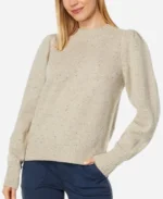 Ashley Movie The Merry Gentlemen 2024 Britt Robertson Beige Speckled Crewneck Sweater