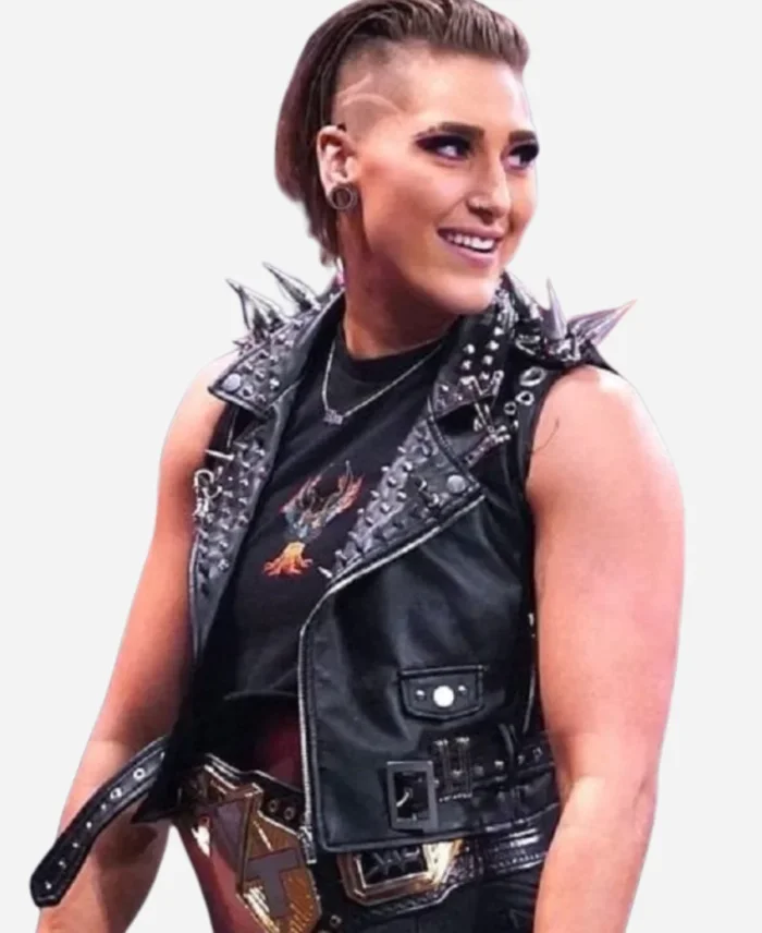 Australian Wrestler Rhea Ripley WWE Clash At The Castle Black Studded Leather Vest