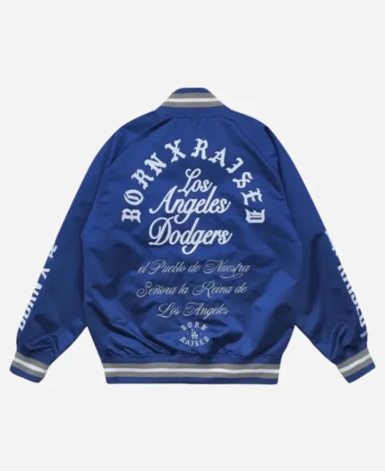 Born Raised LA Dodgers Post Season Blue Satin Bomber Jacket For Sale