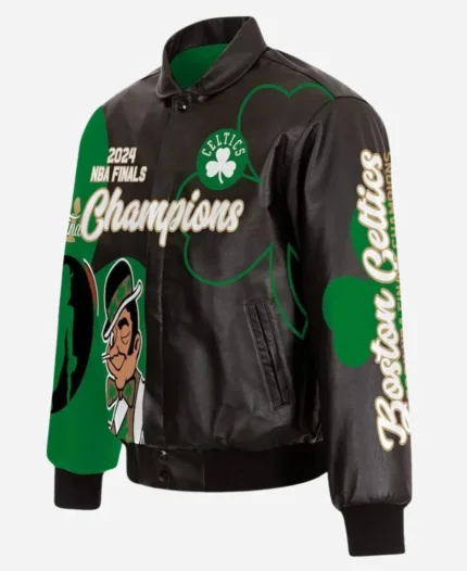 Boston Celtics 2024 NBA Finals Champions Black & Green Leather Jacket