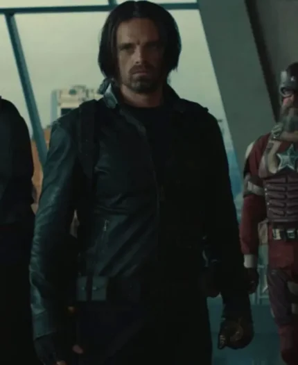 Bucky Barnes Movie Thunderbolts 2025 Sebastian Stan Black Leather Jacket