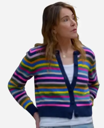 Christa Miller Shrinking S02 Rainbow Striped Cardigan