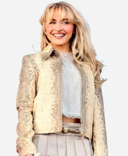 Coachella Valley Music And Arts Festival 2024 Sabrina Carpenter Gold Snakeskin Leather Jacket
