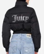 Crop Diamante Juicy Couture Black Puffer Jacket For Women's