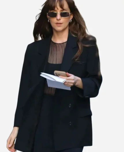 Dakota Johnson Movie Materialists Double Breasted Black Blazer Coat