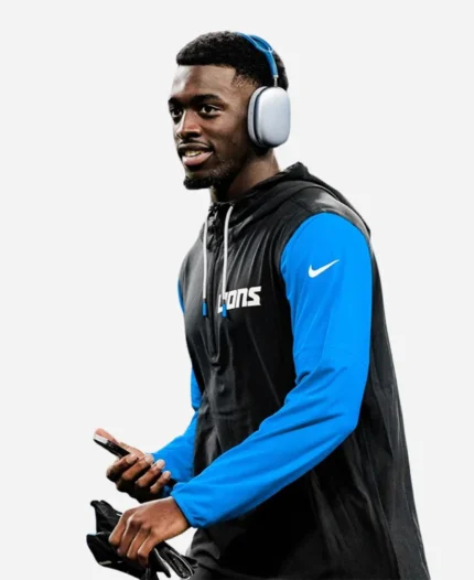 Detroit Lions 2024 Blue & Black Sideline Pre-Game Half-Zip Hoodie