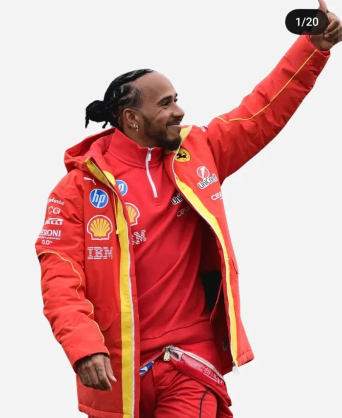 F1 Racer Lewis Hamilton Scuderia Ferrari Motosports 2025 Red Hooded Jacket